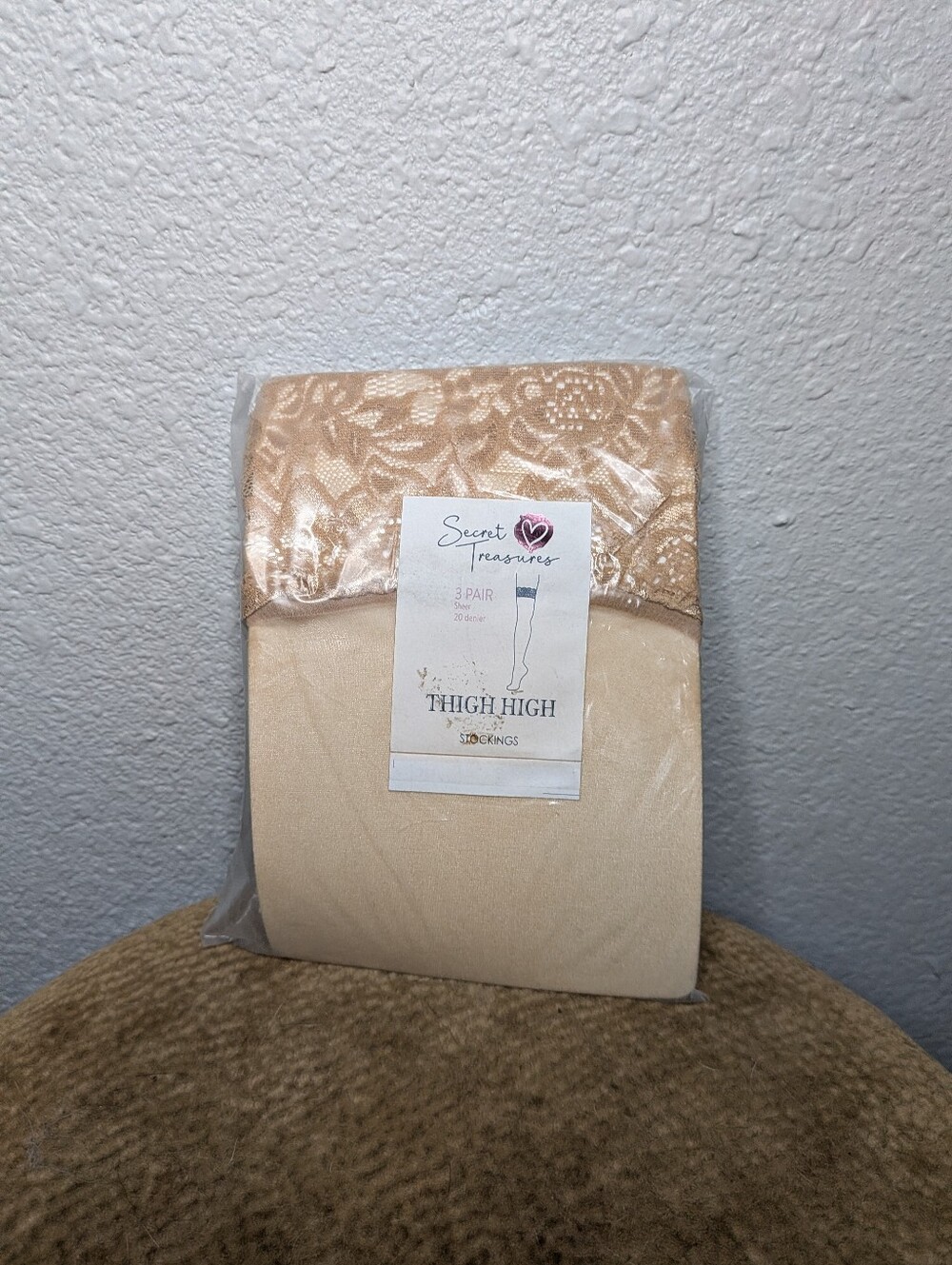 New Secret Treasures 3 Pack Thigh High Stockings Buff Beige Lace Top Plus Size